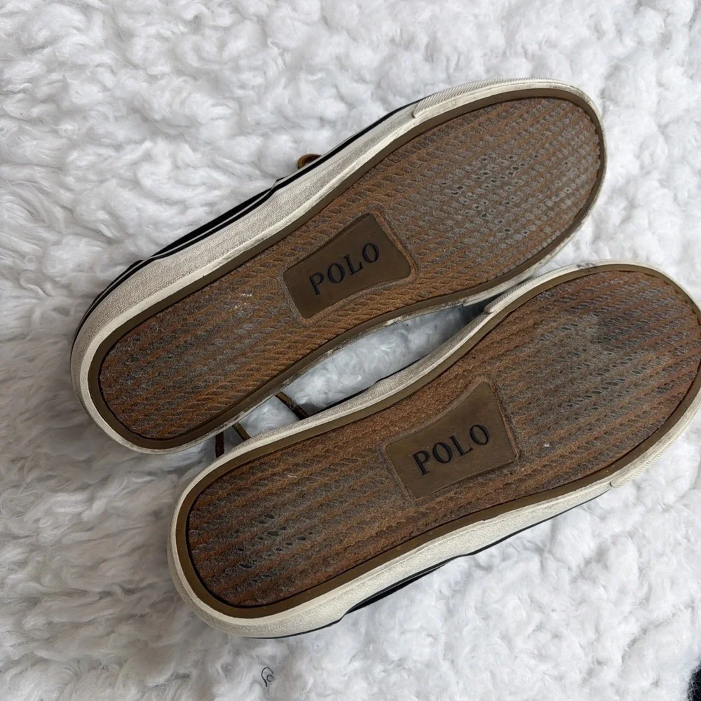 POLO RALPH LAUREN Thornton Canvas Boat Shoes Deck Leather Laces Black Brown 11.5